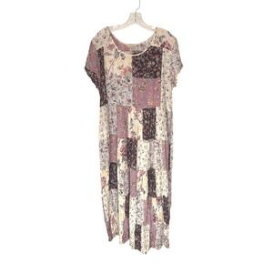 American Angel Dress Purple Patchwork Short Sleeve Maxi Cottagecore Floral Large